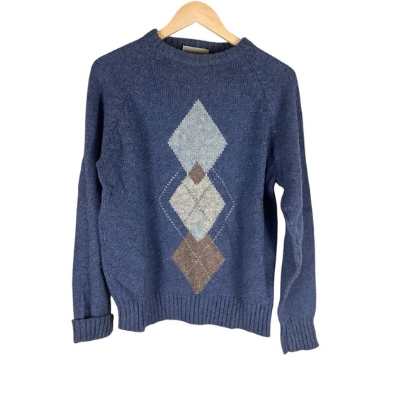 Vintage McGregor Gray Blue Argyle Wool Sweater Size Large - Picture 1 of 6